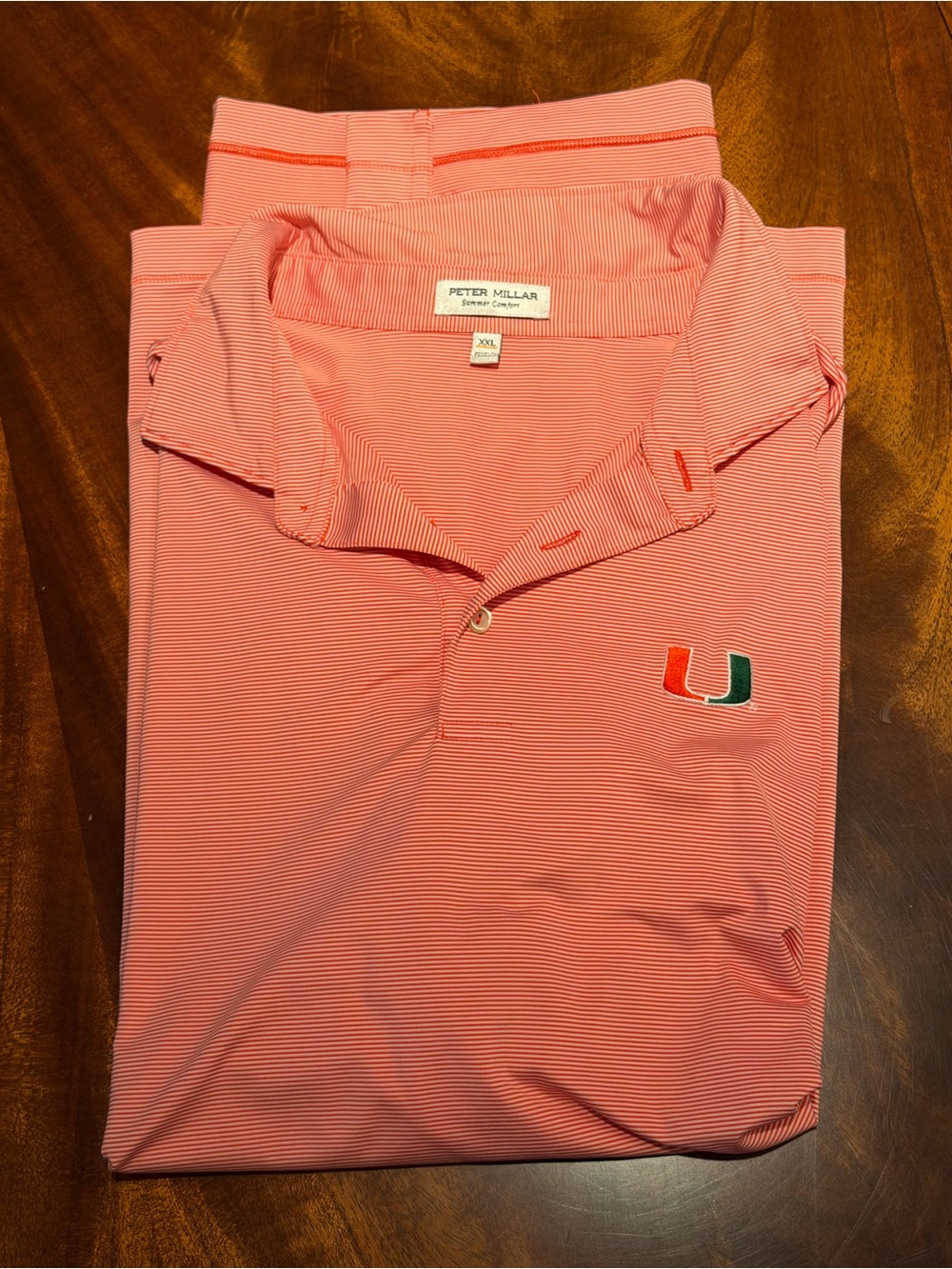 Peter Millar University of Miami Logo Orange Stripe Polo